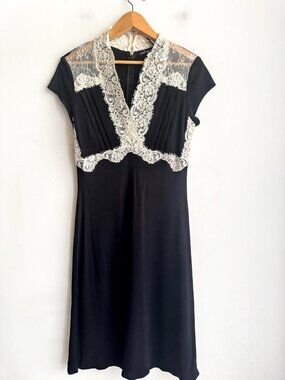 Vintage y2k Moda International Black White Lace Trim A line dress 8